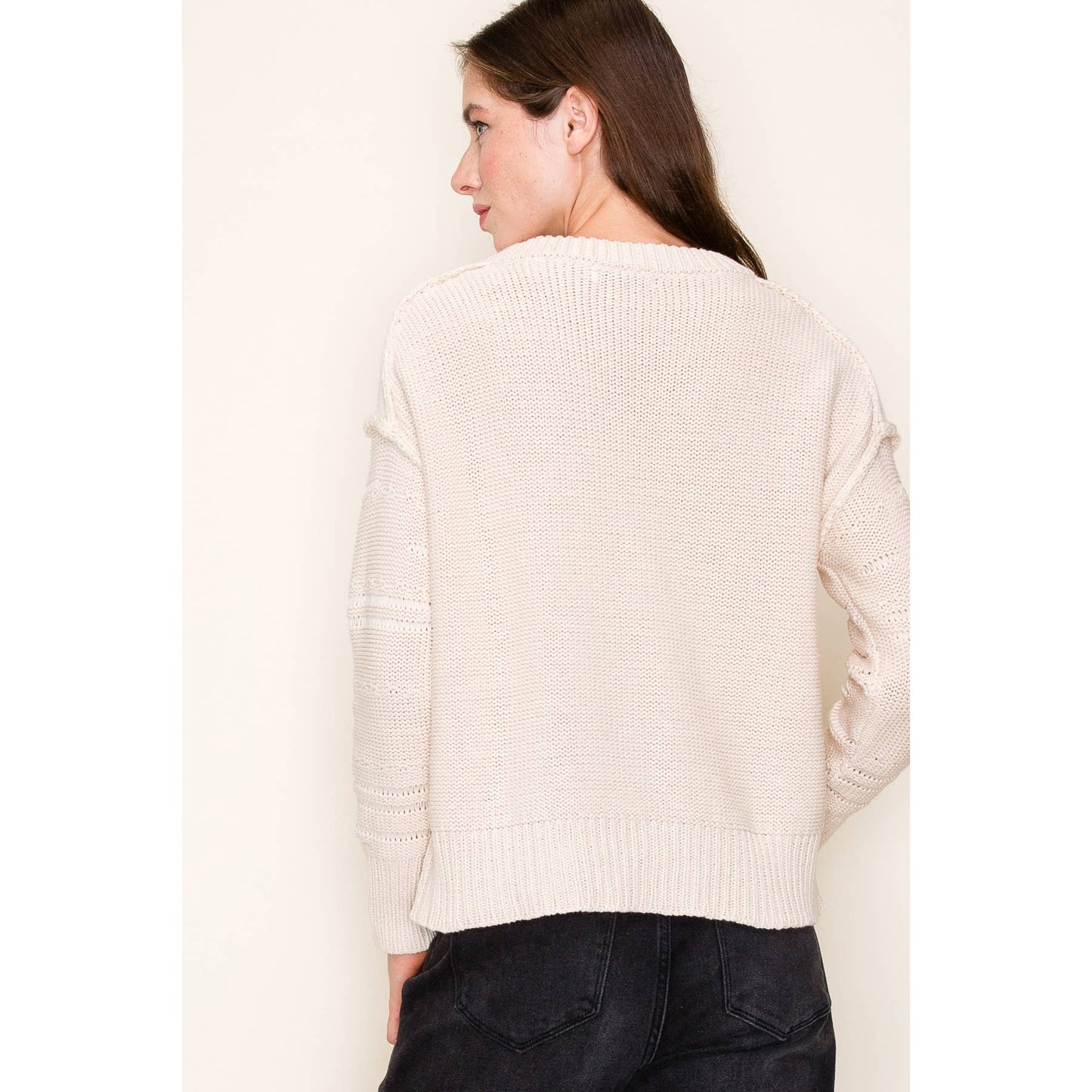 Distressed V-Neck Pullover Sweater