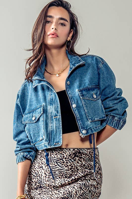 Drawstring Denim Jacket