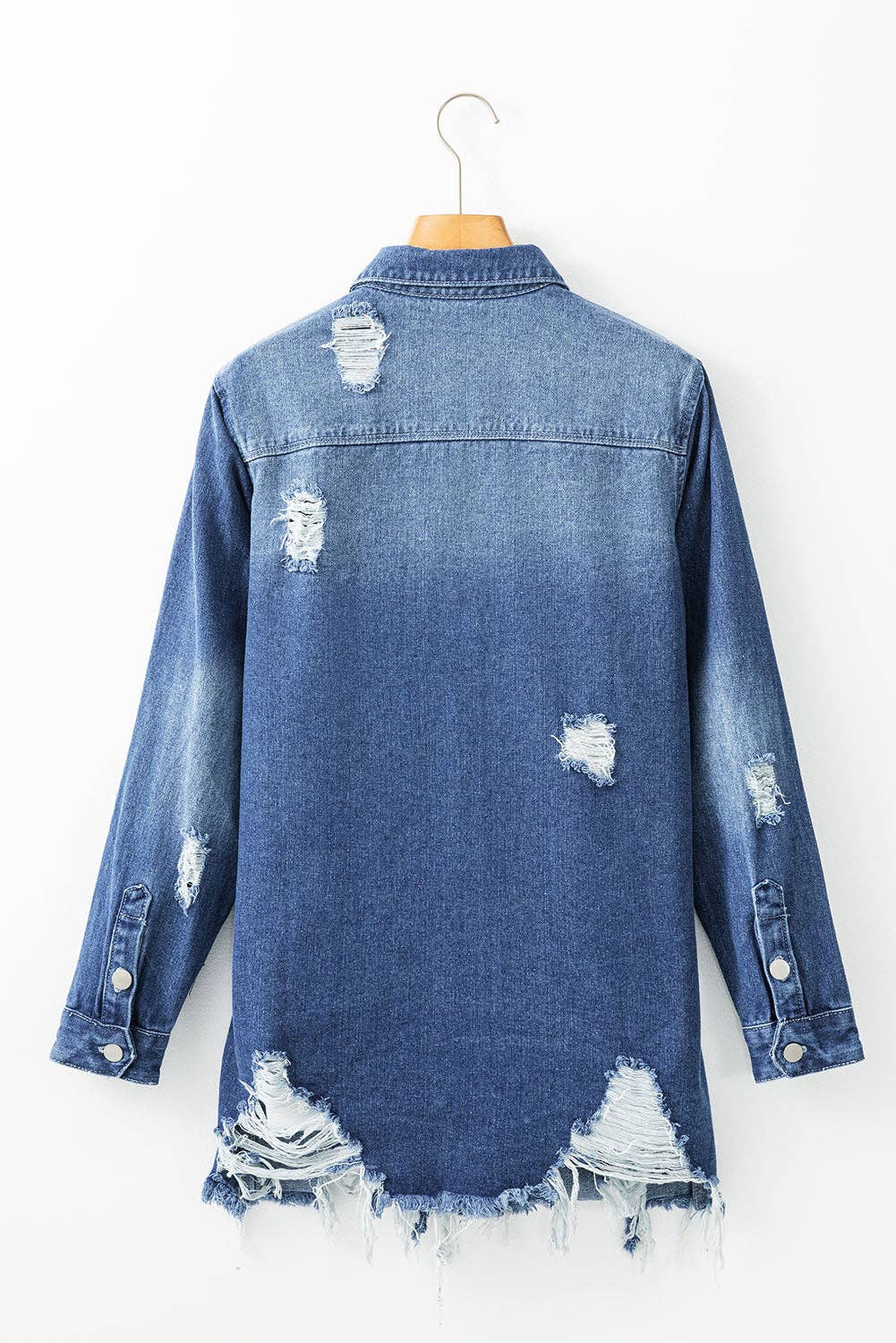 Distressed Long Denim Jacket
