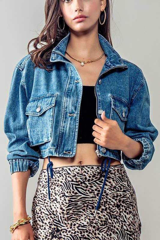 Drawstring Denim Jacket