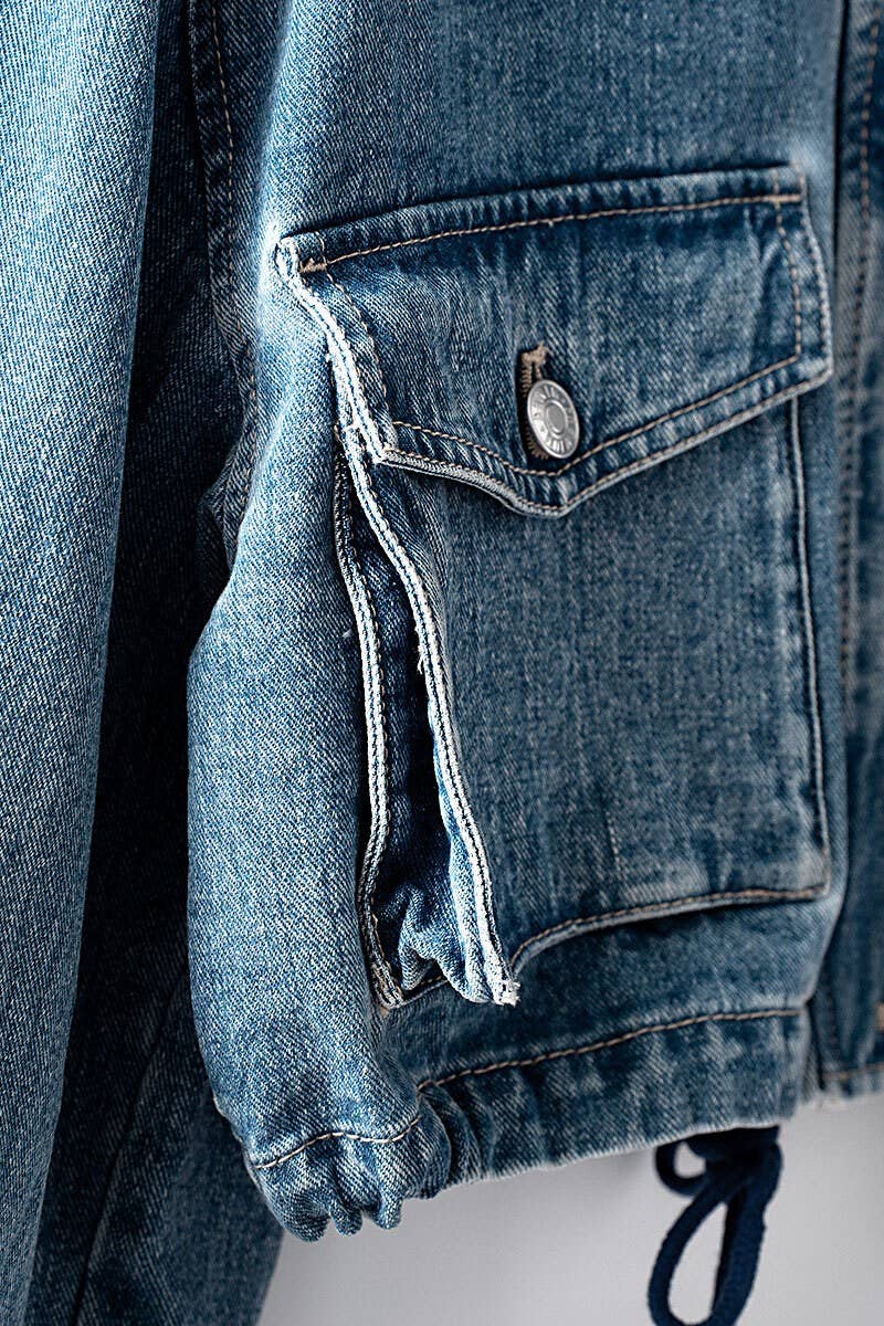 Drawstring Denim Jacket