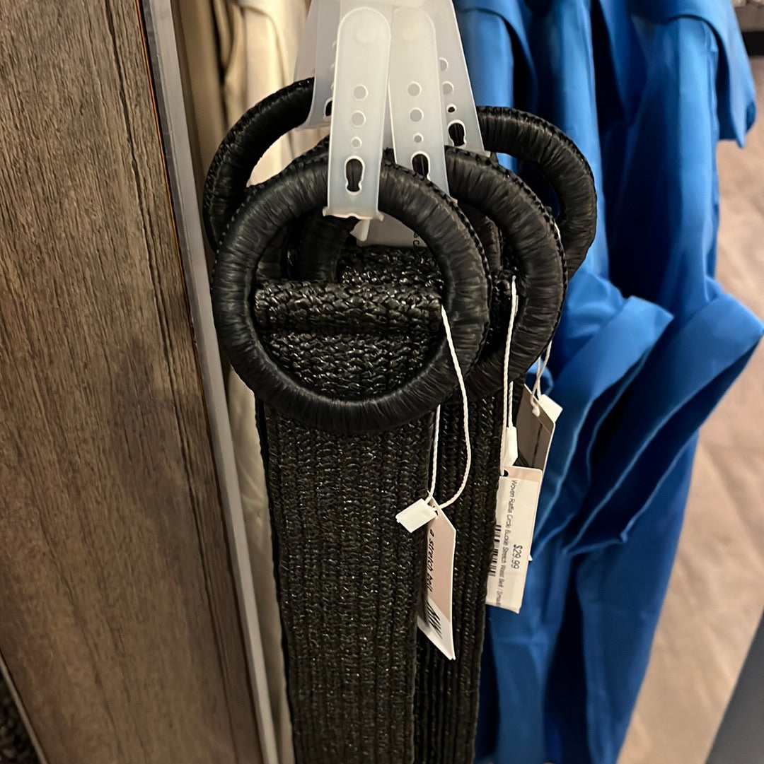 Woven Raffia Circle Buckle Stretch Waist Belt