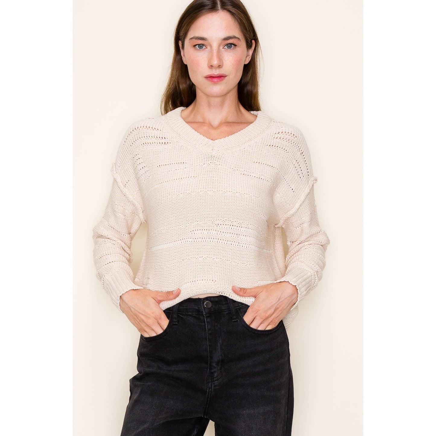 Distressed V-Neck Pullover Sweater