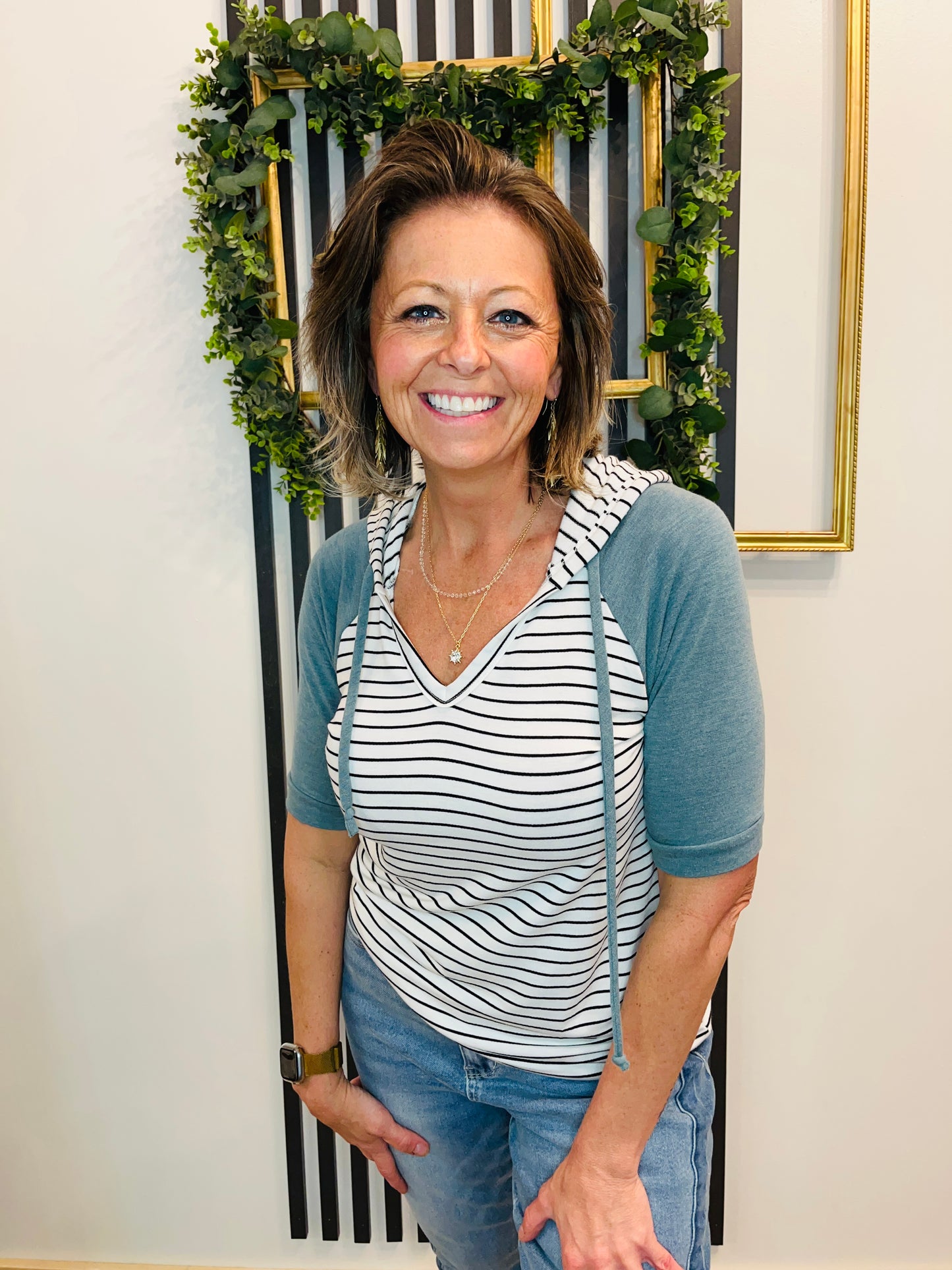 Ivory/Olive Hoodie Top