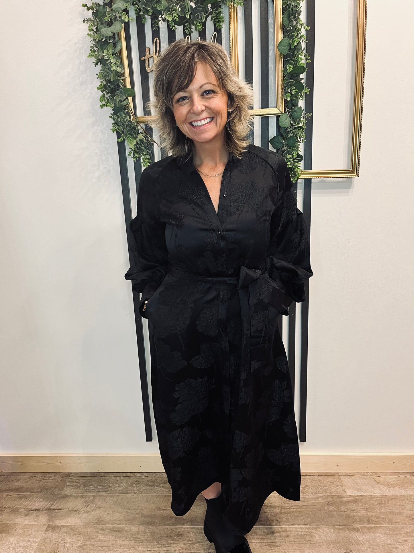Belted A-Line Midi Dress