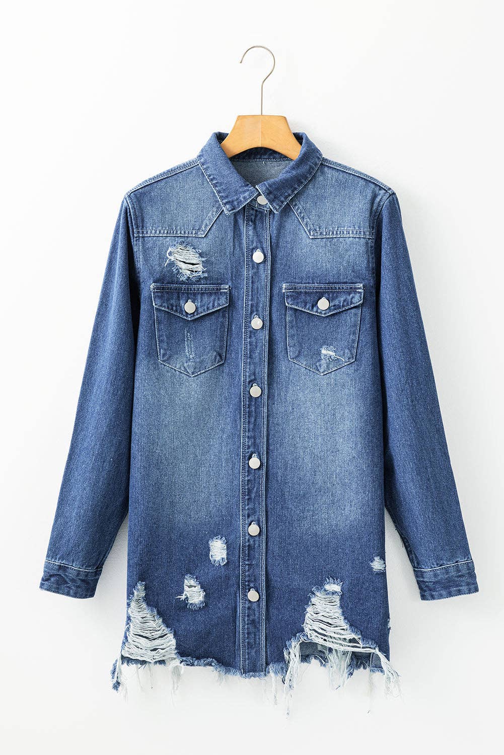 Distressed Long Denim Jacket