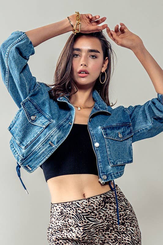 Drawstring Denim Jacket