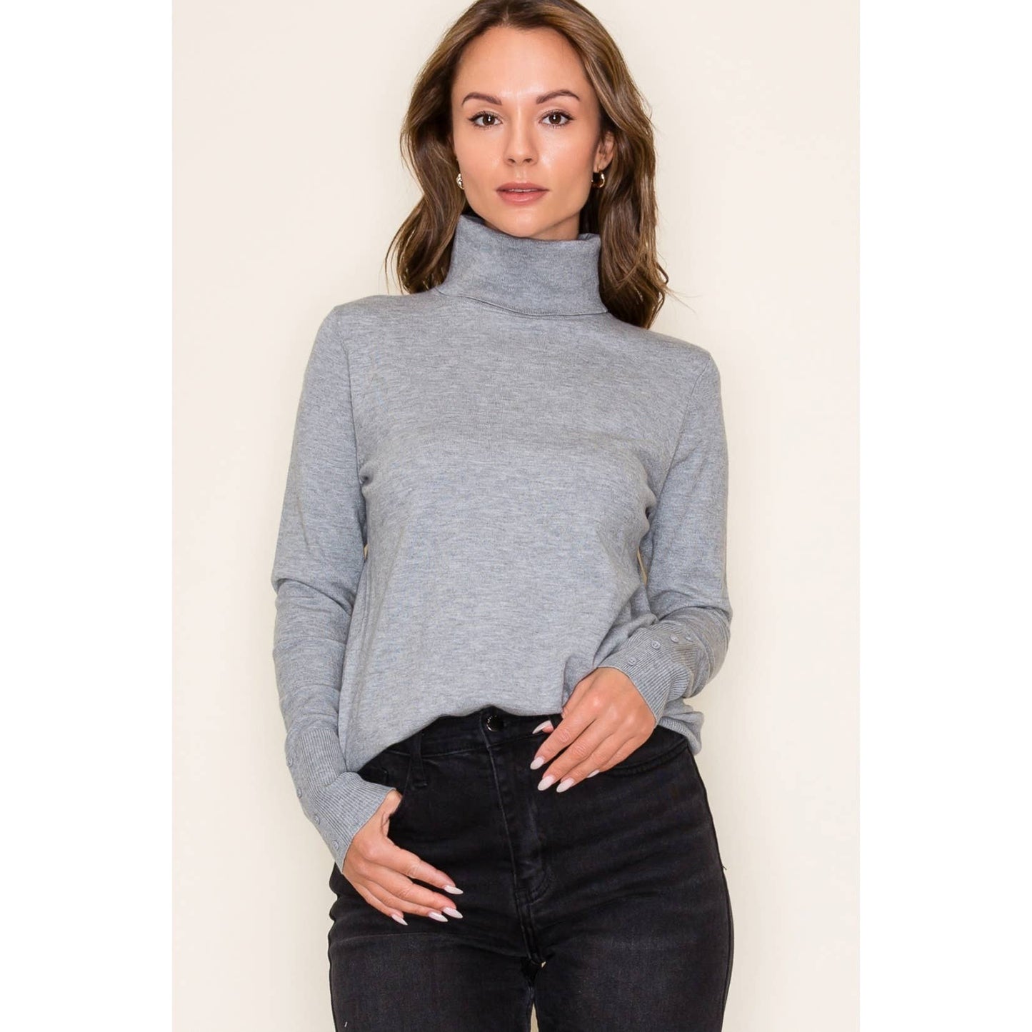 Turtle Neck Long Slv. Gray