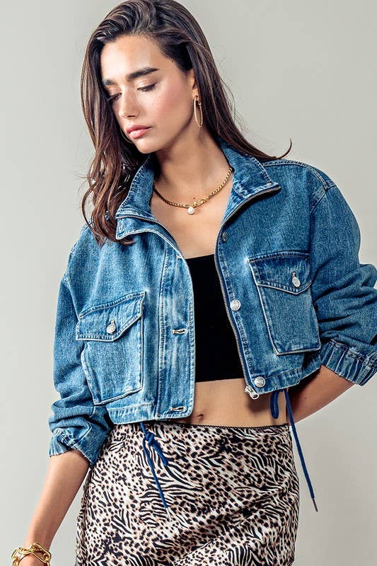 Drawstring Denim Jacket