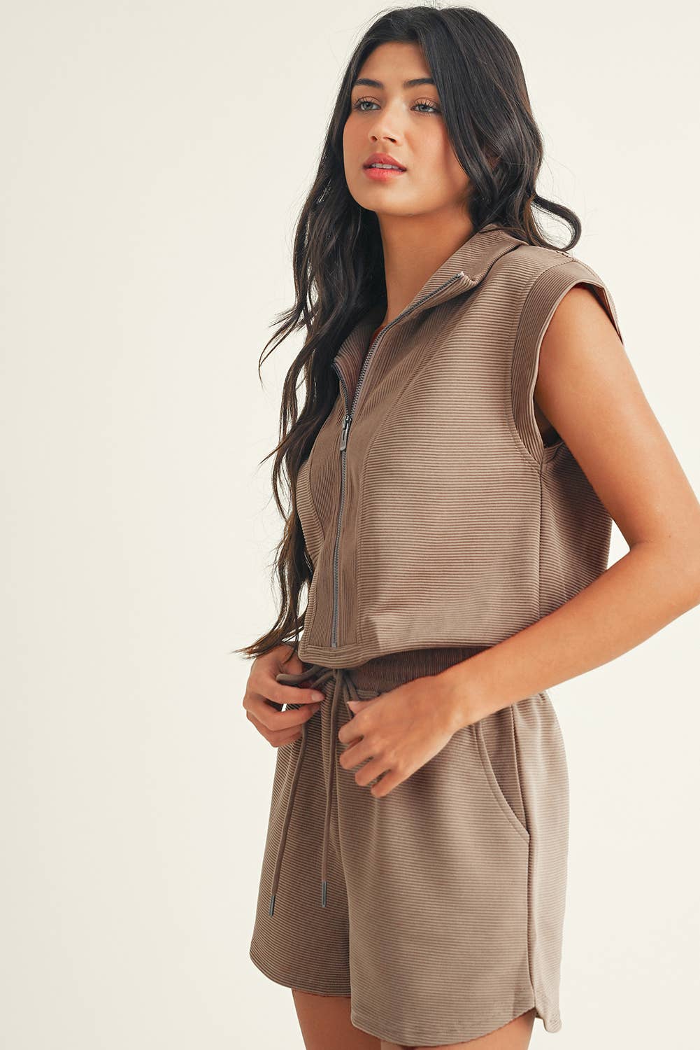 Half Zip Waist Romper