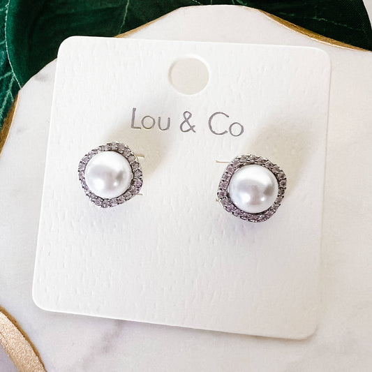 Halo Pearl Stud Erngs.