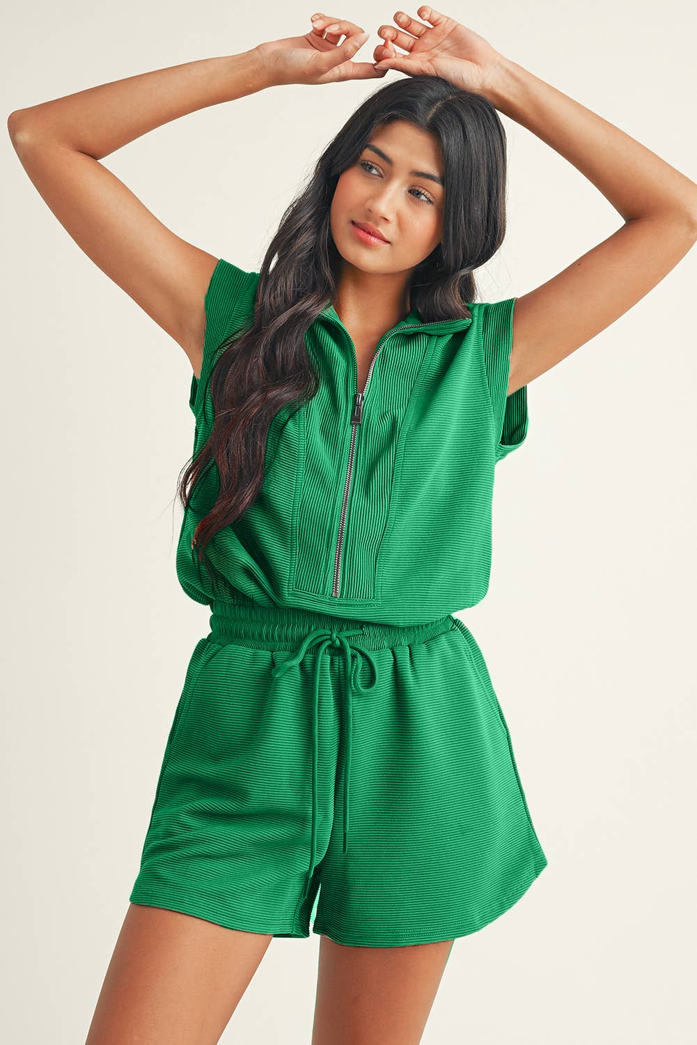 Half Zip Waist Romper