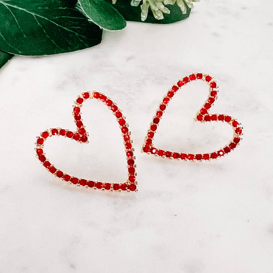 Red open heart earrings