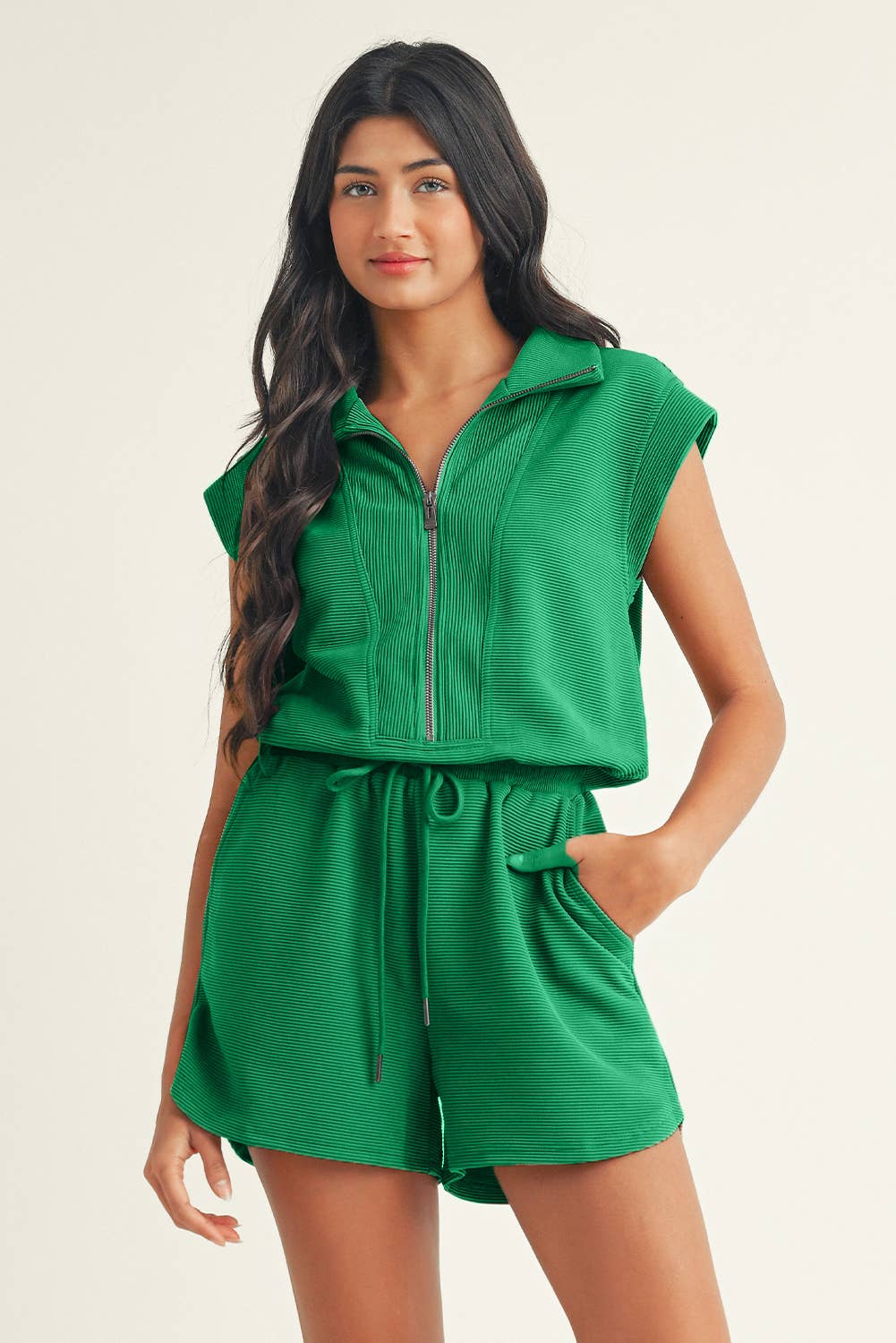Half Zip Waist Romper