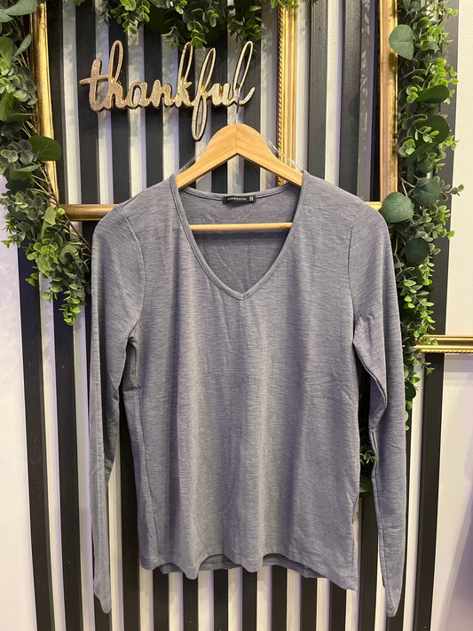 Grey V Neck Knit Top