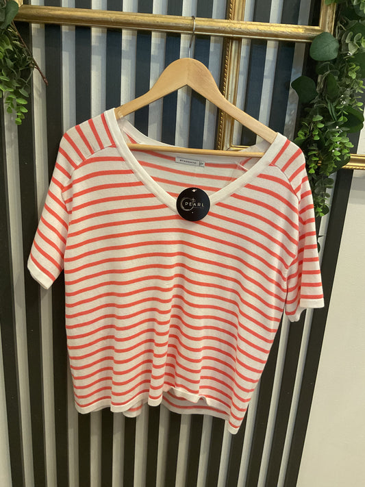 Striped V-Neck Short Sleeve Sweater