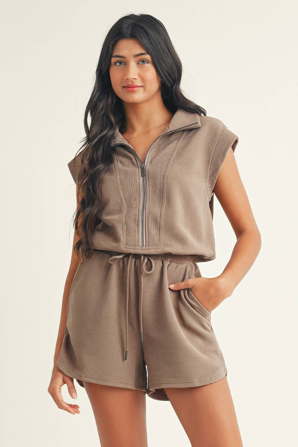 Half Zip Waist Romper