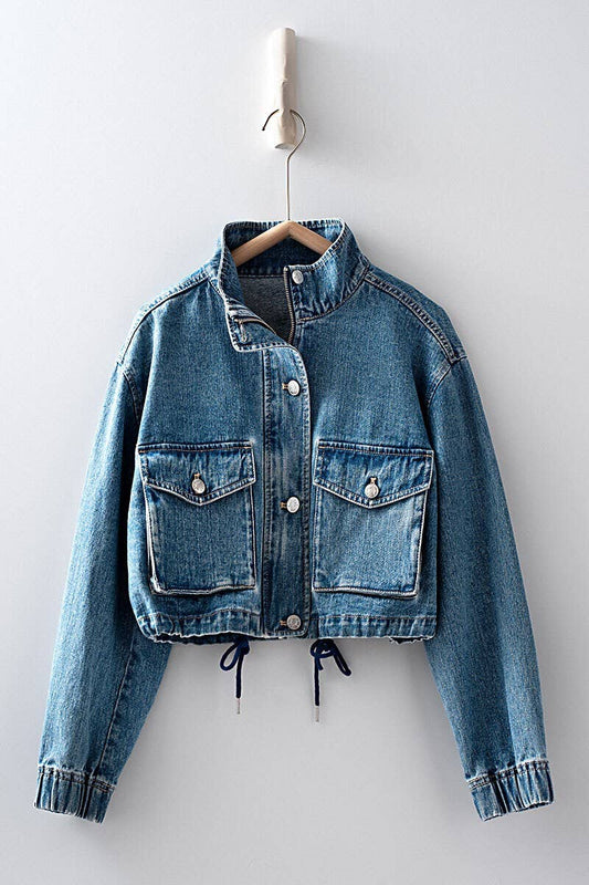 Drawstring Denim Jacket